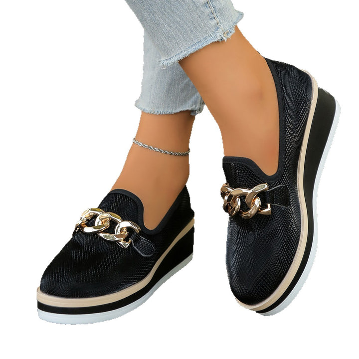 Damen slip-on Plateau-Loafer mit dekorativer Metallkette, strukturiertem Kunstleder und gepolstertem Komfortfußbett Drune