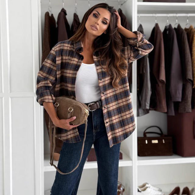 Damen Kariertes Overshirt mit lässigem Schnitt und eleganten Details Drune