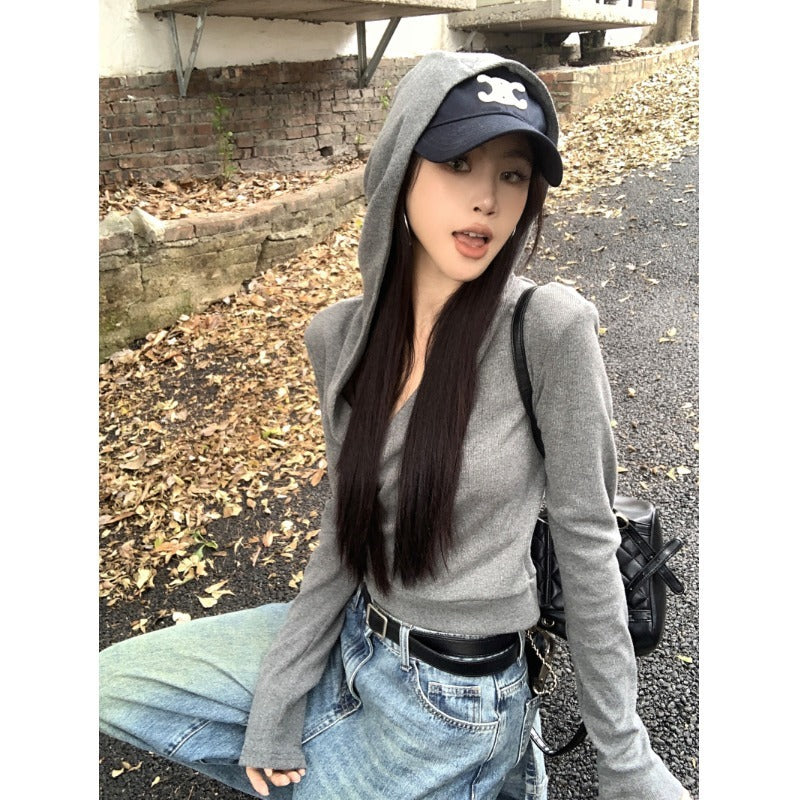 Damen lässiges Hoodie mit tiefem Ausschnitt Drune
