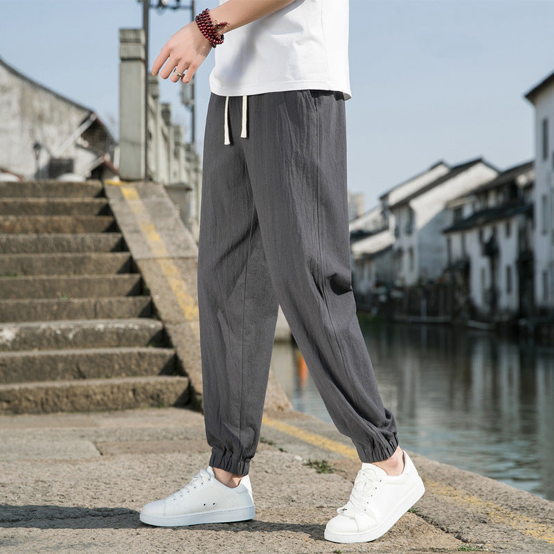 Herren nan tapered Leinen-Baumwoll-Jogger mit Kordelzug, elastischem Knöchelbündchen und schlanker Silhouette Drune