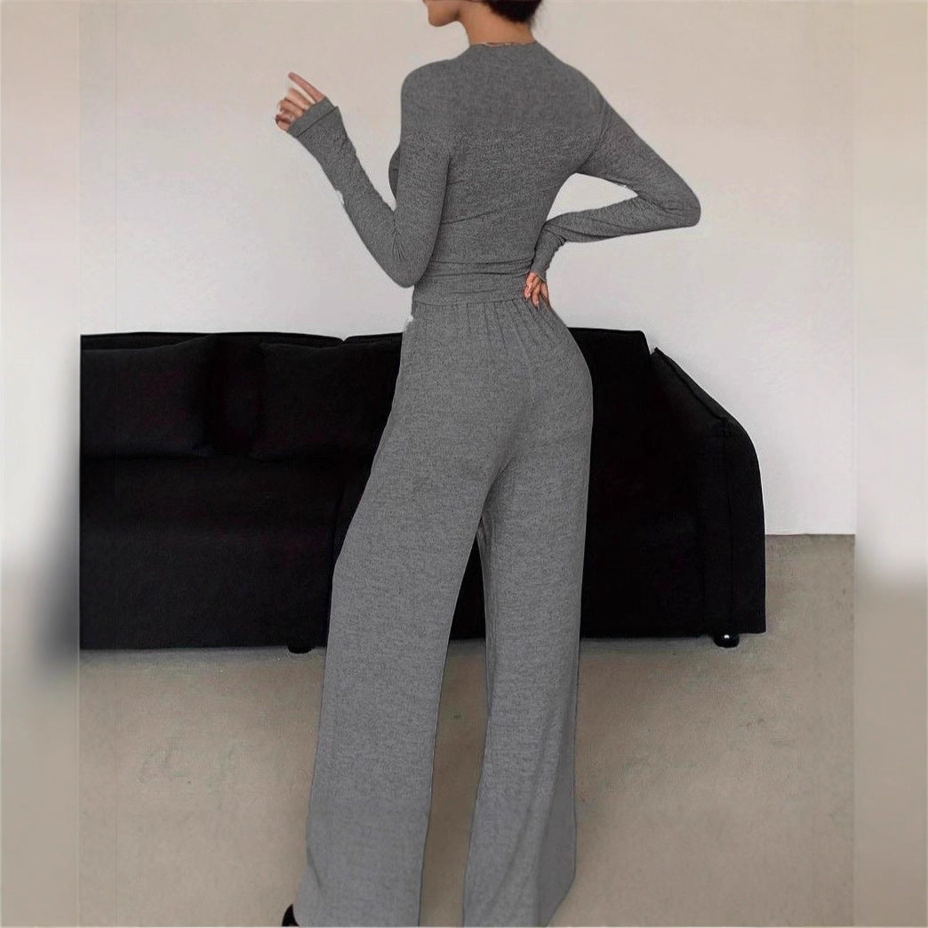 Damen lässiges Lounge-Set mit Knopfdetails und elastischem Bund Drune