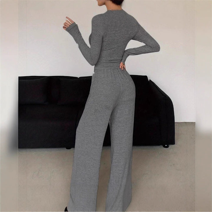 Damen lässiges Lounge-Set mit Knopfdetails und elastischem Bund Drune