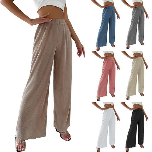 Damen Elegante Plissee-Hose mit Weitem Bein und Elastischem Bund Drune