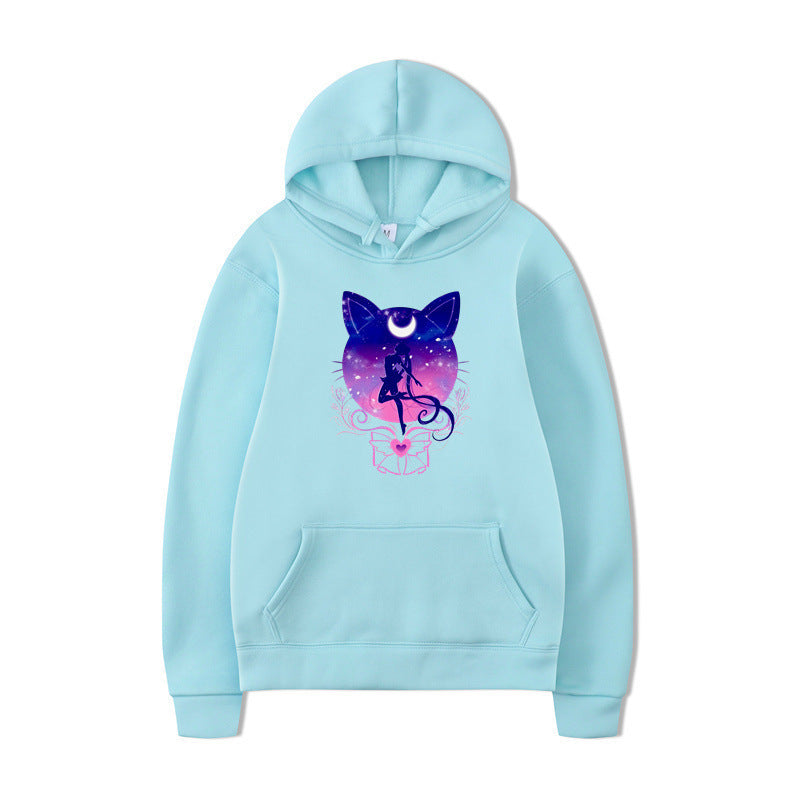 Damen Kapuzenpullover mit künstlerischem Katzenmotiv und bequemer Passform Drune