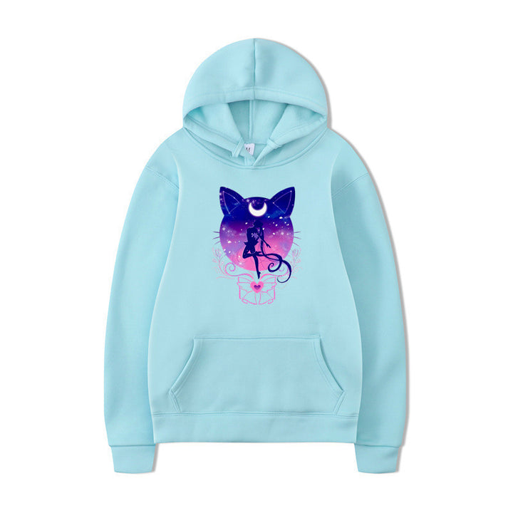 Damen Kapuzenpullover mit künstlerischem Katzenmotiv und bequemer Passform Drune