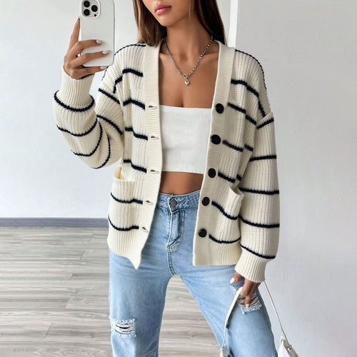 Damen Strickjacke mit langen Ärmeln und klassischen Streifendetails Drune