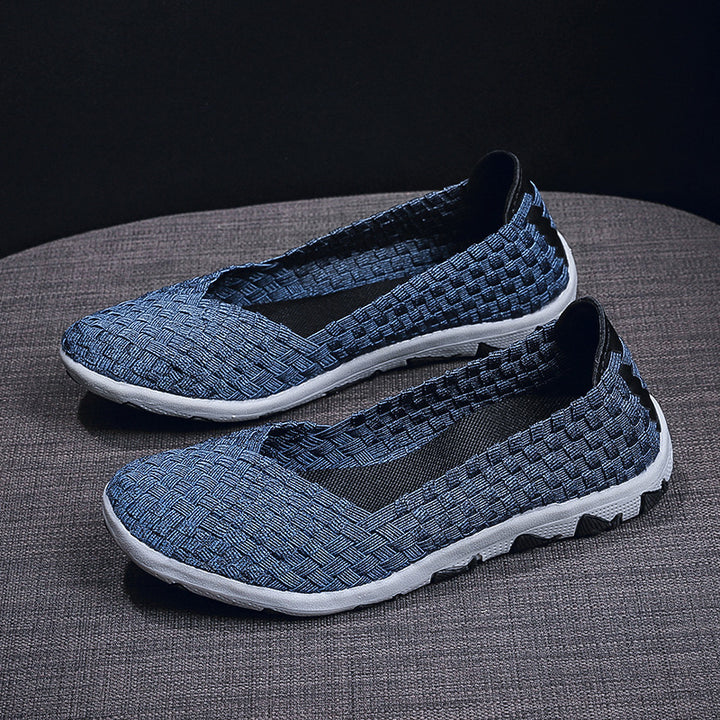 Damen nan gestrickter Slip-On Freizeitschuh mit geflochtenem Obermaterial und rutschfester Flexsohle Drune