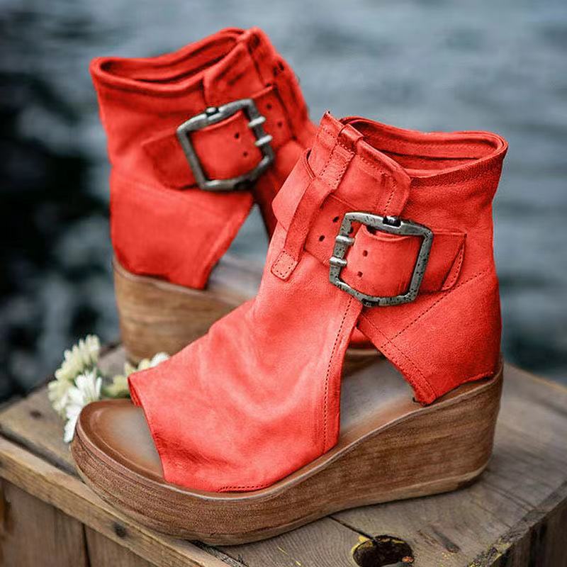 Damen Wedge-Sandalen mit modischer Schnallenverzierung und rutschfester Sohle Drune