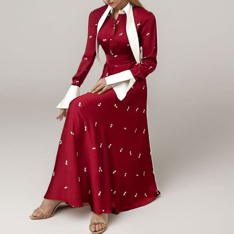 Damen Maxikleid mit elegantem floralen Muster und tiefem V-Ausschnitt Drune