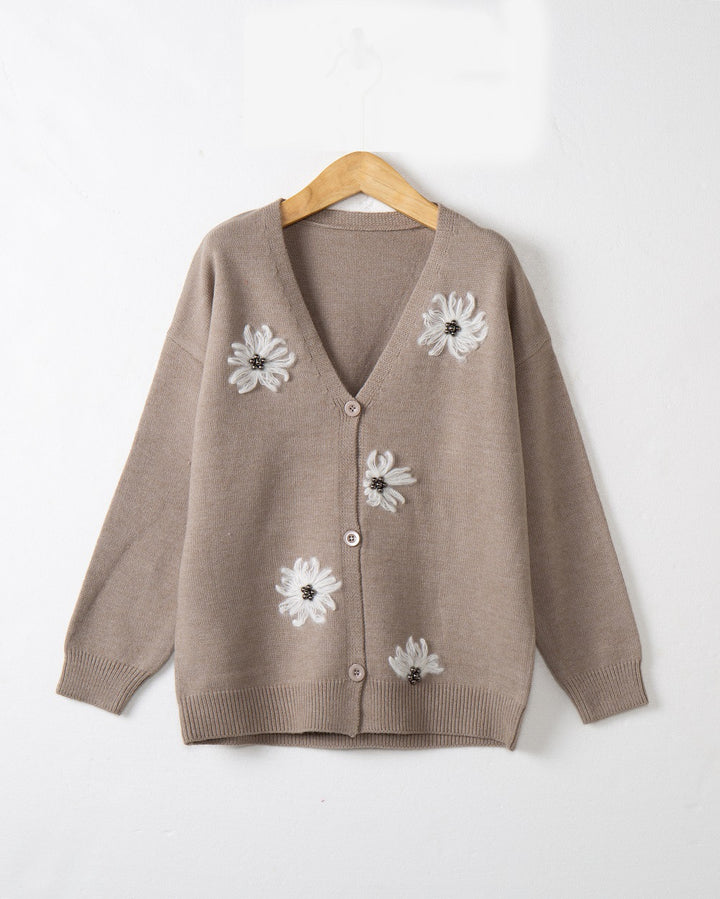 Damen Strickjacke mit floralem Motiv und eleganter Knopfleiste Drune