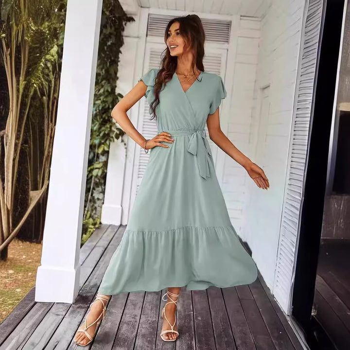 Damen Wickelkleid mit fließendem Schnitt und Rüschendetails Drune