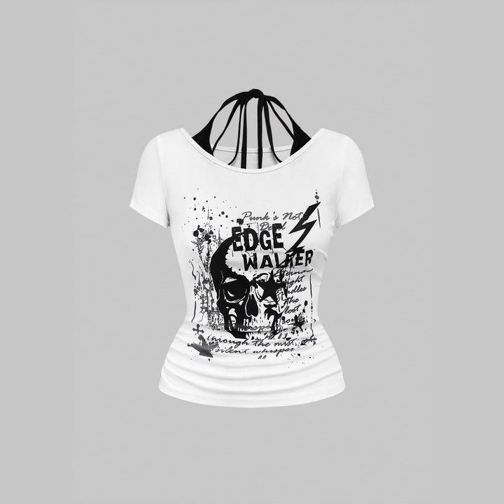 Damen kreatives Grafik-T-Shirt mit verführerischem Rückenausschnitt Drune