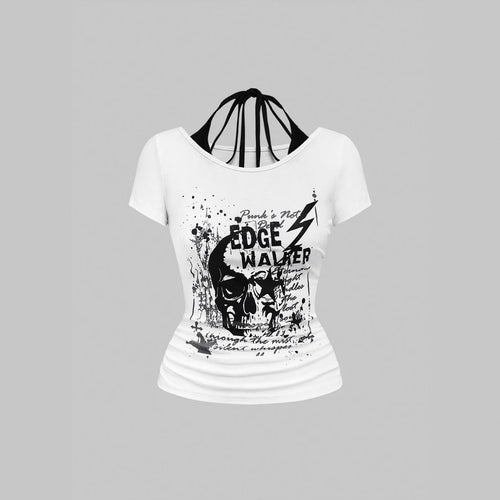 Damen kreatives Grafik-T-Shirt mit verführerischem Rückenausschnitt Drune