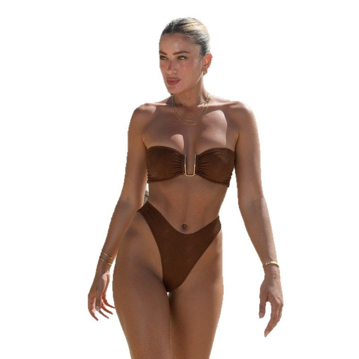 Damen Bandeau-Bikini mit stilvollem Blumendetail Drune