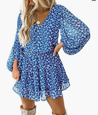 Damen Kurzarm Kleid mit voluminösen Puffärmeln Drune