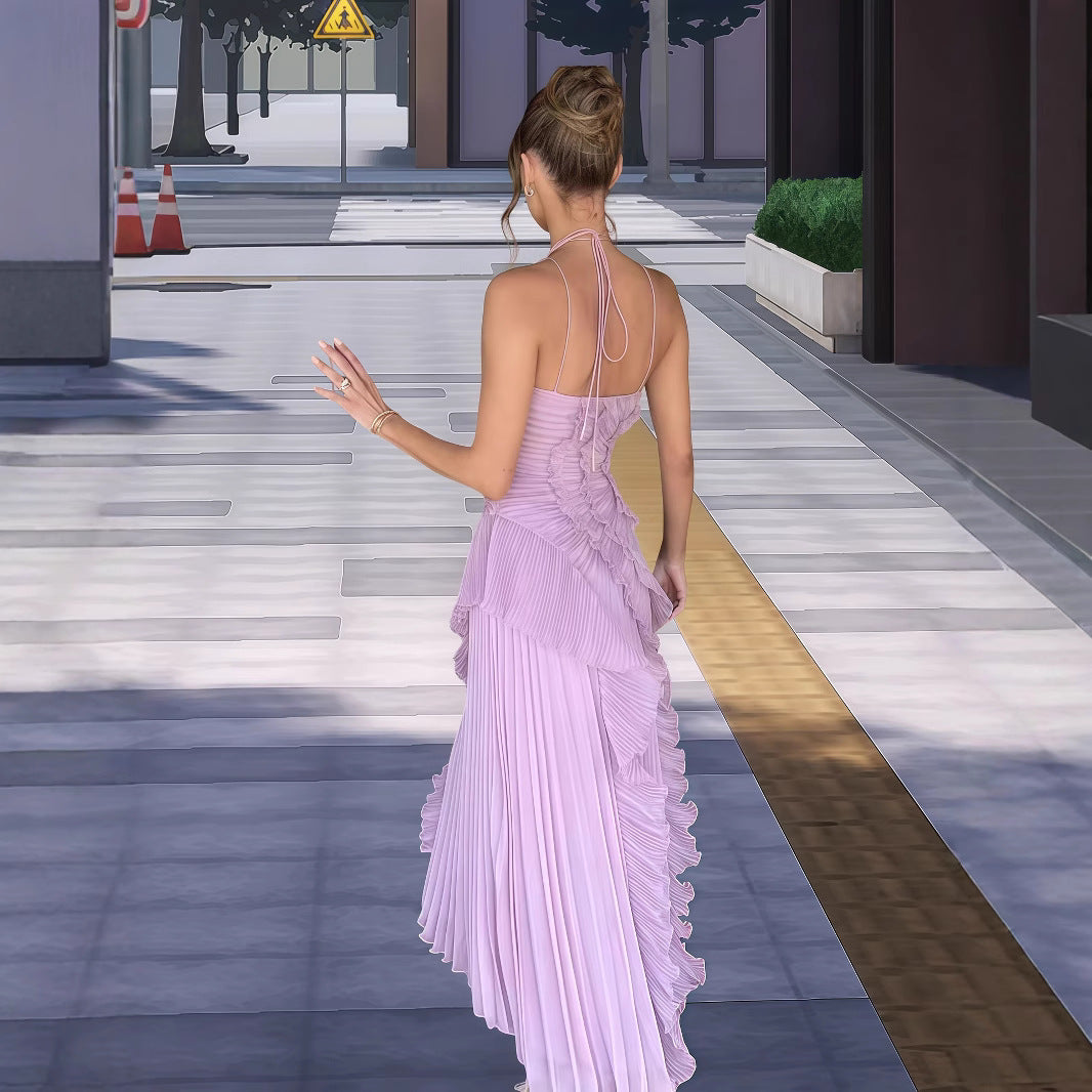 Damen Elegantes Wickelkleid mit fließendem Faltenrock und asymmetrischen Rüschendetails Drune