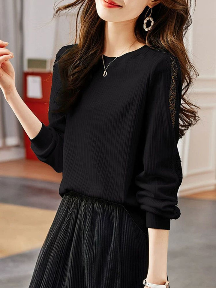 Damen elegante Strickpullover mit feinen Rippdetails und dekorativen Einsätzen Drune