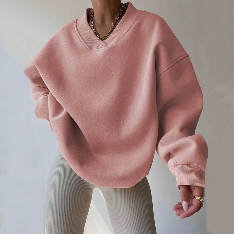Damen lässiger Pullover mit tiefem V-Ausschnitt und oversized Schnitt Drune