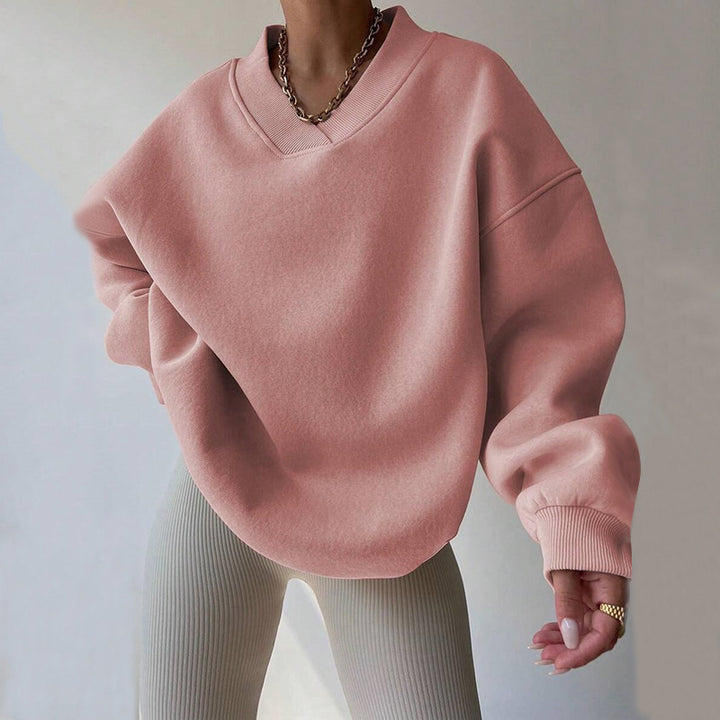 Damen lässiger Pullover mit tiefem V-Ausschnitt und oversized Schnitt Drune