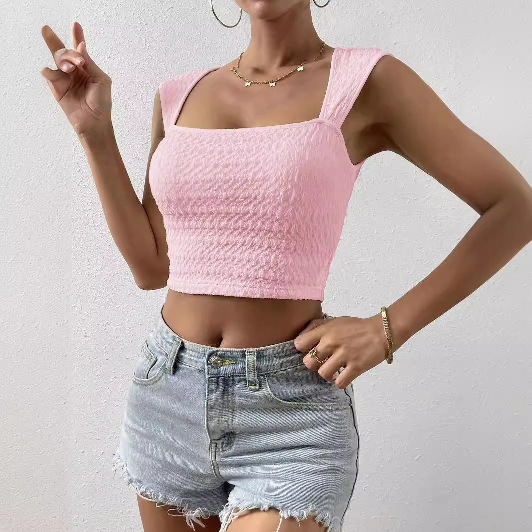 Damen modisches Crop-Top mit quadratischem Ausschnitt und strukturiertem Obermaterial Drune