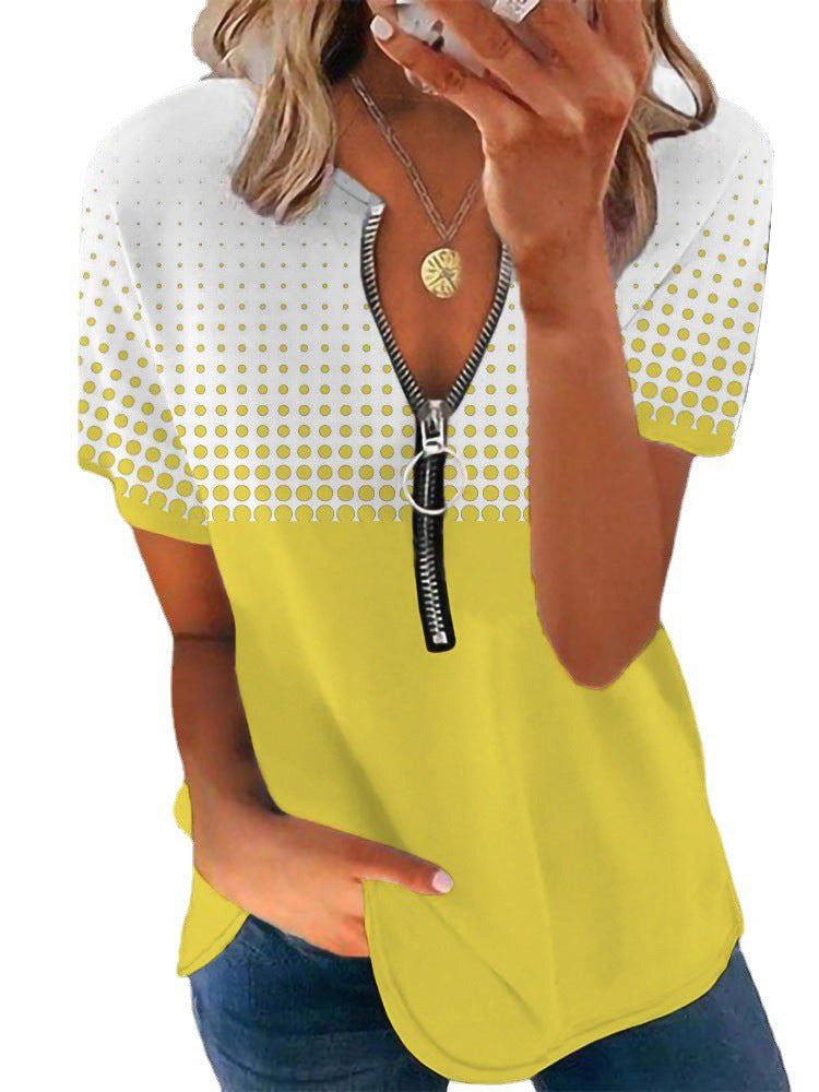 Damen T-Shirt mit Reißverschluss und Musterdetails Drune