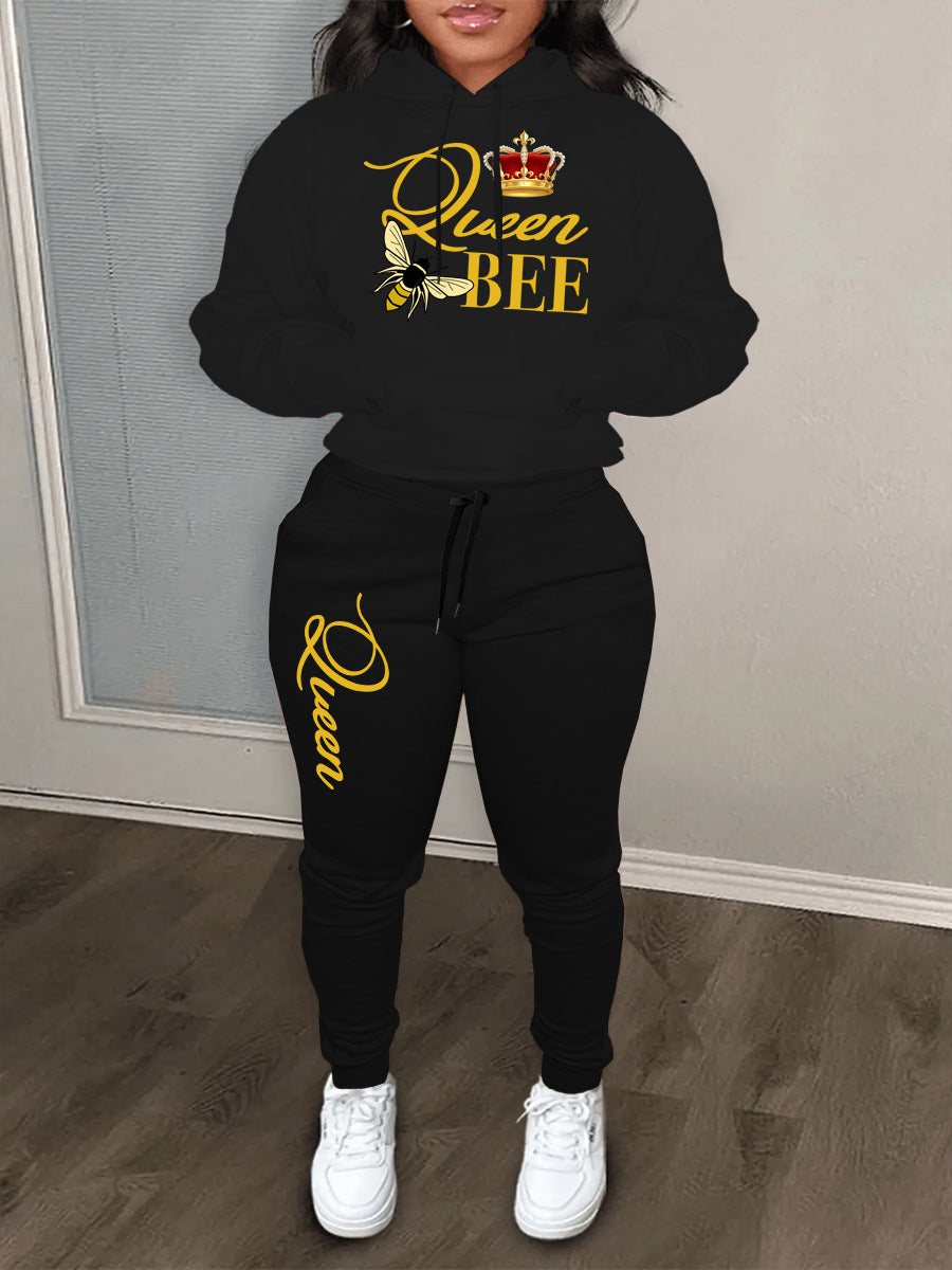 Damen Hoodie und Jogginghose Set mit kreativem "Queen Bee" Design Drune