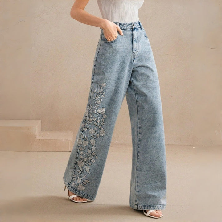 Damen Weitgeschnittene Jeans mit floralem Stickdesign Drune