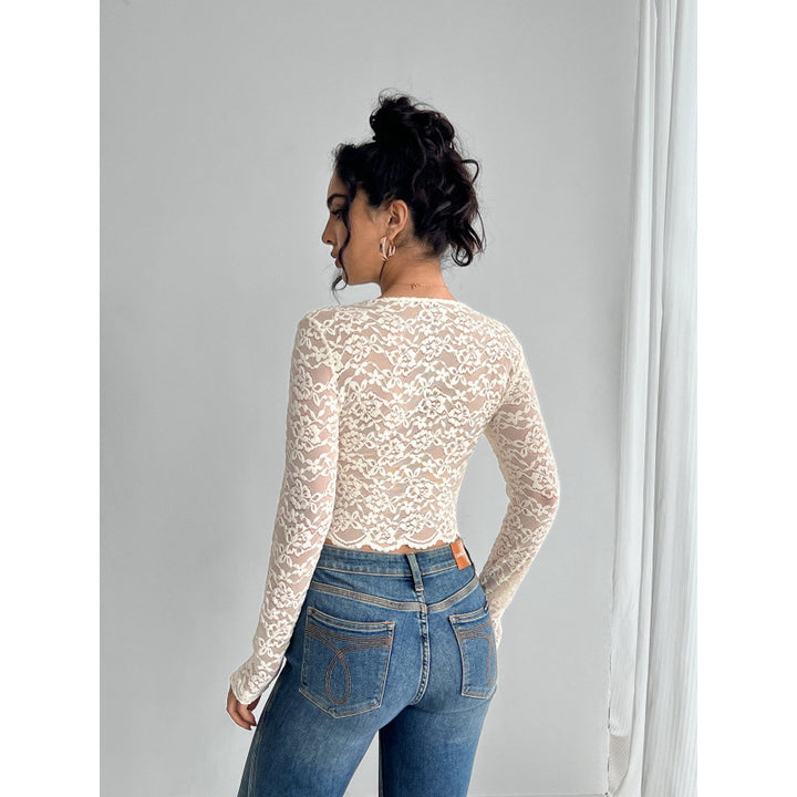 Damen transparenter Longsleeve aus Spitze Drune