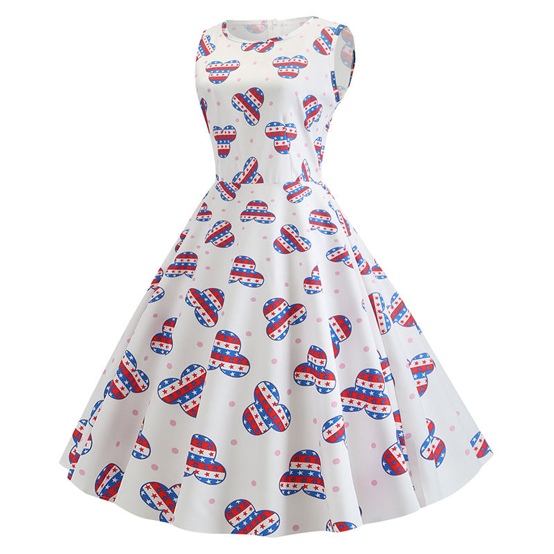 Damen Retro Swingkleid mit fröhlichem Motiv und schwingendem Rock Drune