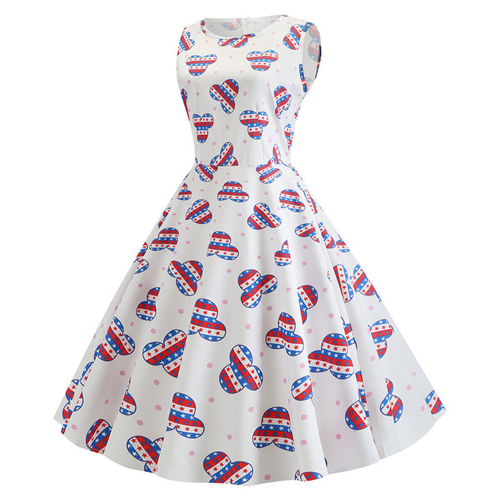 Damen Retro Swingkleid mit fröhlichem Motiv und schwingendem Rock Drune