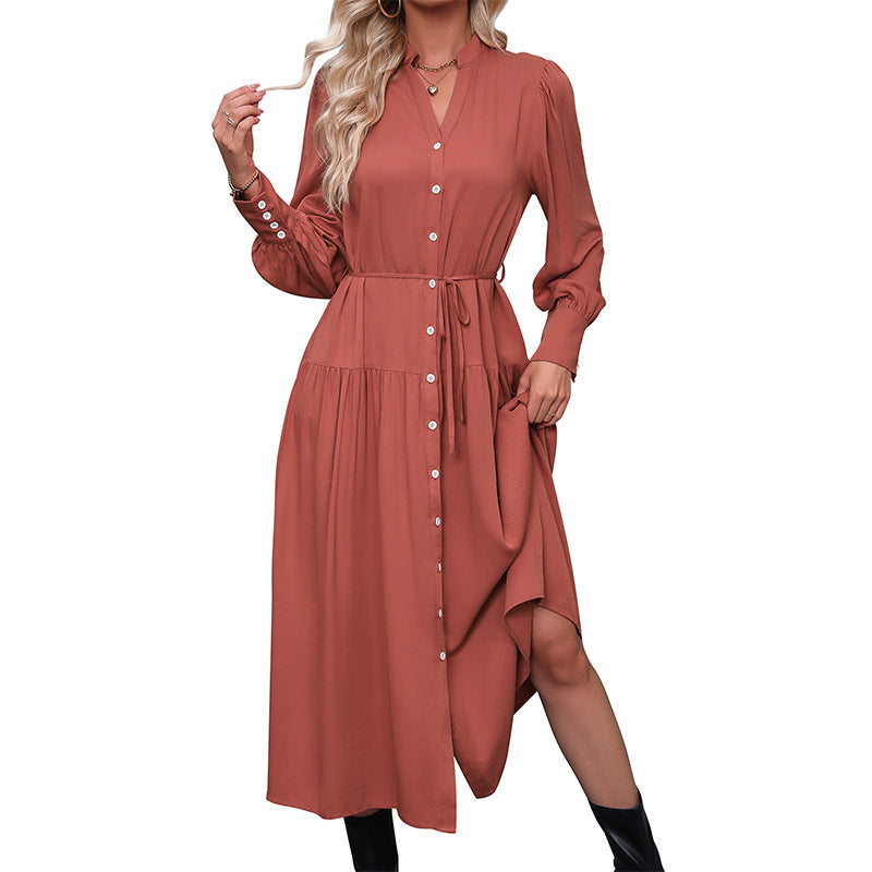 Damen Maxikleid mit Knopfleiste und elegantem Schlitz Drune