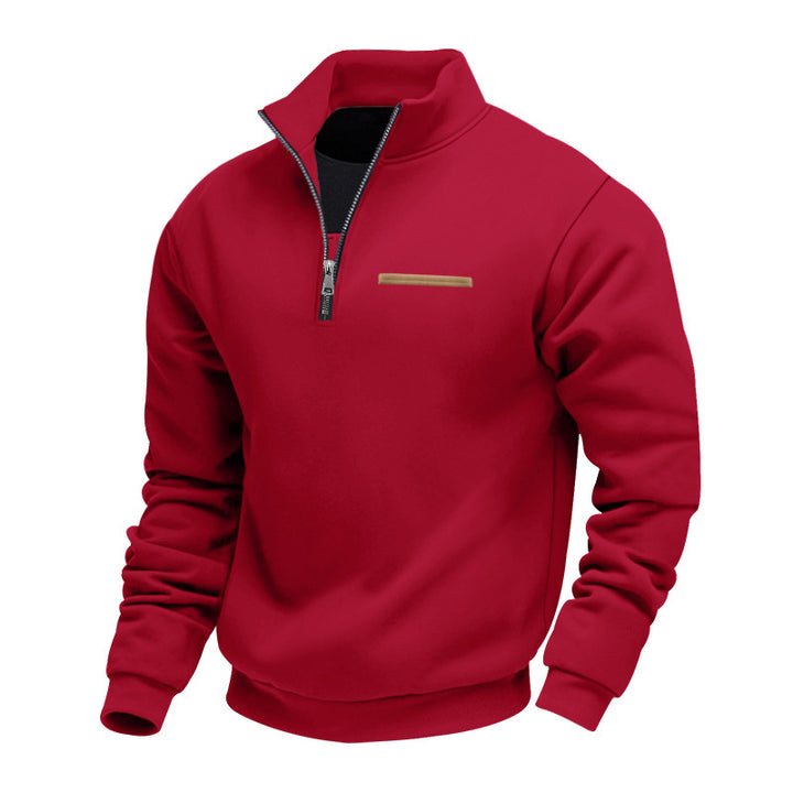 Herren nan Sweatshirt mit halbem Reißverschluss, Stehkragen und Brust-Welttasche Drune