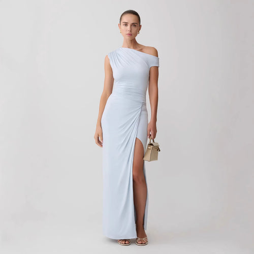 Damen Elegantes Maxi-Kleid mit One-Shoulder Design und hohem Schlitz Drune