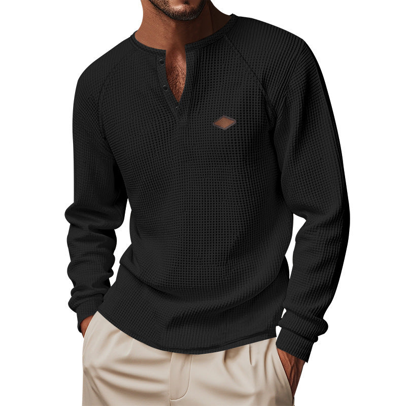 Herren Langarm-Henley-Shirt aus atmungsaktivem Baumwollmix mit strukturiertem Design Drune