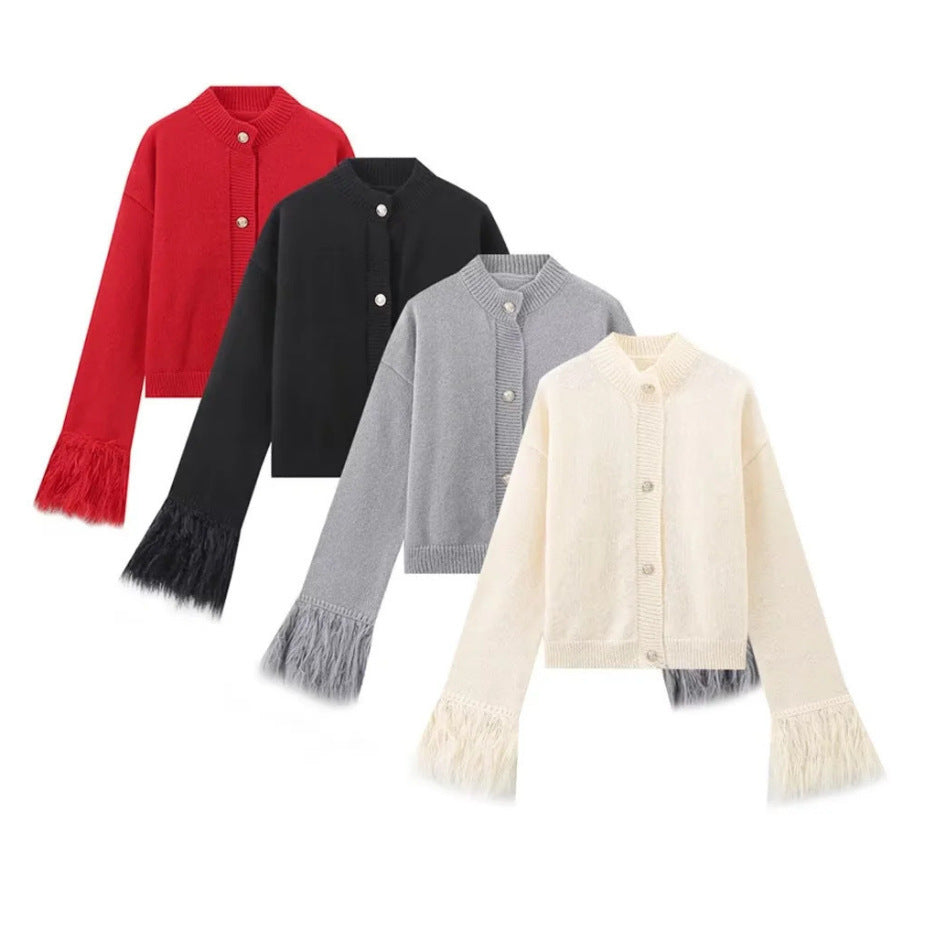 Damen eleganter Strickpullover mit Fransendetails Drune