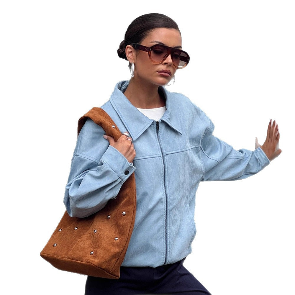 Damen lässige Kunstlederjacke mit modernem Schnitt und praktischen Taschen Drune