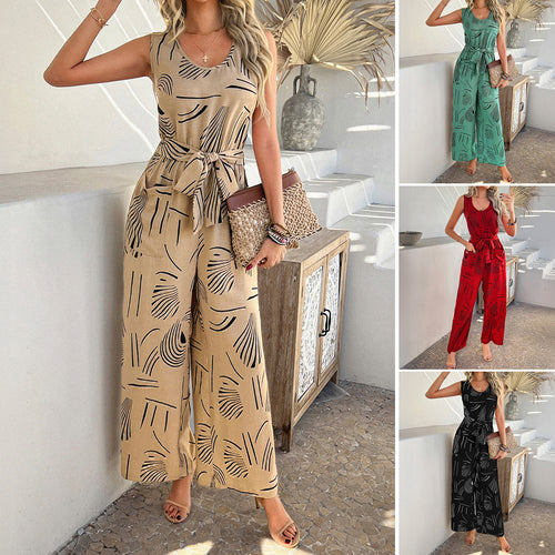 Damen Eleganter Jumpsuit mit weitem Bein und taillierbarem Gürtel Drune