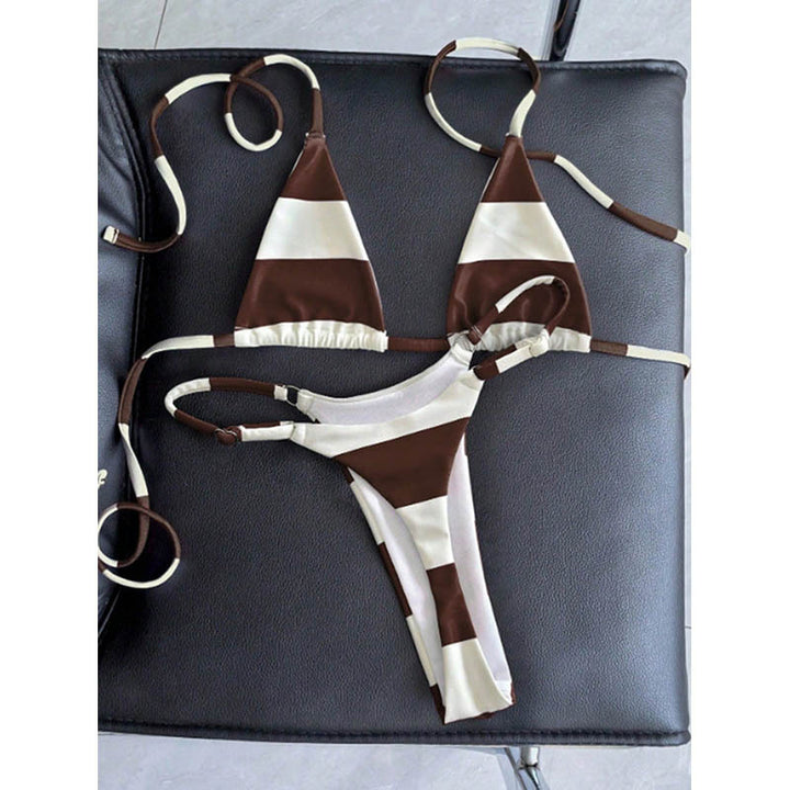 Damen Triangel-Bikini-Set mit klassischen Streifen und verstellbaren Trägern Drune