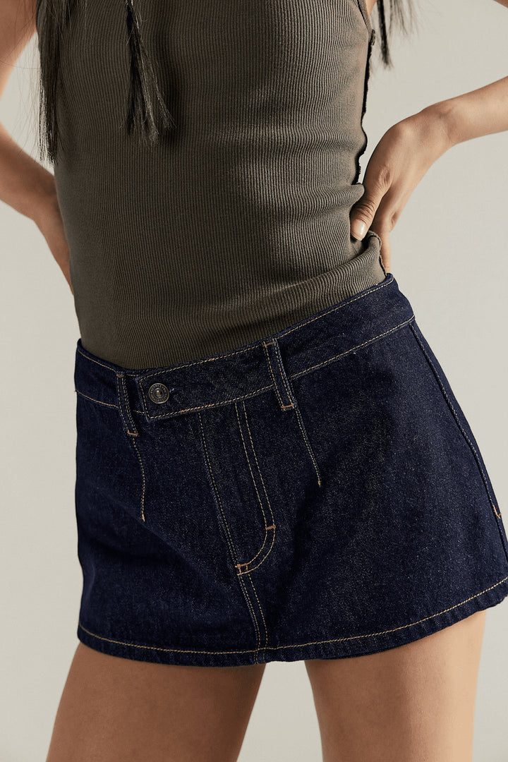 Damen Denim-Minirock mit fransigem Saum und lässigem Schnitt Drune