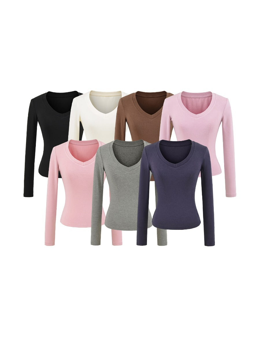 Damen Langarmshirt mit V-Ausschnitt und figurbetonendem Schnitt Drune