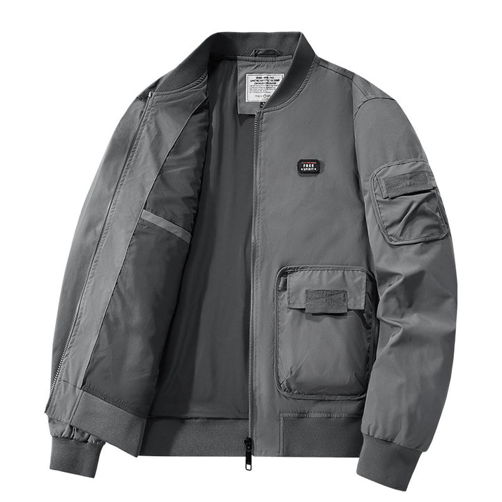 Herren  leichte matte Nylon Flug Bomberjacke mit übergroßen Klappen-Pattentaschen Drune