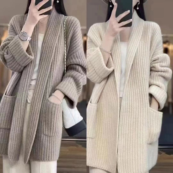 Damen Gemütlicher Strickcardigan mit tiefen Taschen Drune