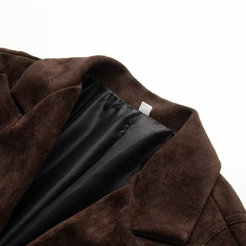 Damen modische Double-Breasted Blazerjacke im eleganten Wildleder-Look Drune