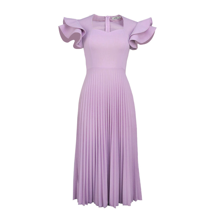 Damen plissiertes Maxikleid mit eleganten Rüschendetails Drune