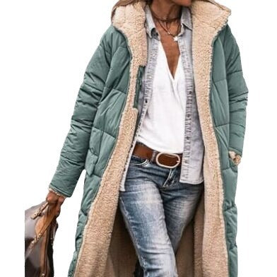 Damen Lange Steppjacke mit kuscheligem Innenfutter und modischer Kapuze Drune