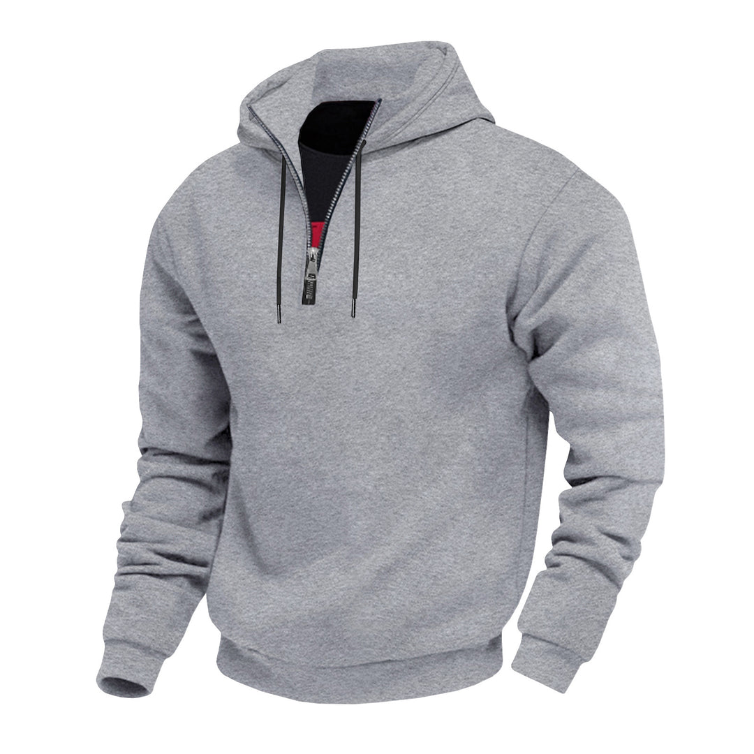 Herren Kapuzenpullover mit halbem Reißverschluss und kontrastierendem Innenfutter Drune