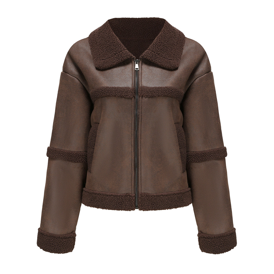 Damen nan kurze Teddyjacke im Aviator-Stil mit Reißverschluss Drune