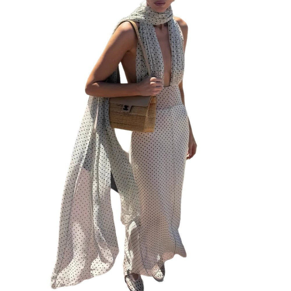 Damen Elegantes Maxikleid mit asymmetrischem Halsschmuck Drune