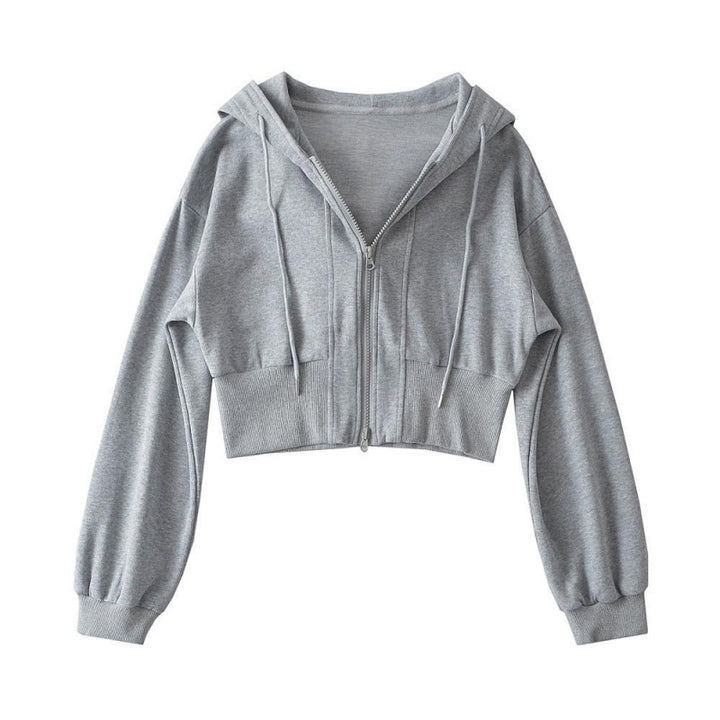 Damen cropped Kapuzenjacke mit Reißverschluss und elastischen Bündchen Drune