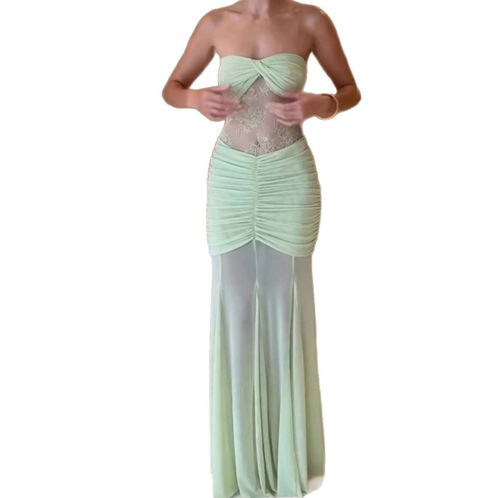 Damen Glamouröses Abendkleid mit Raffungen und Spitze Drune